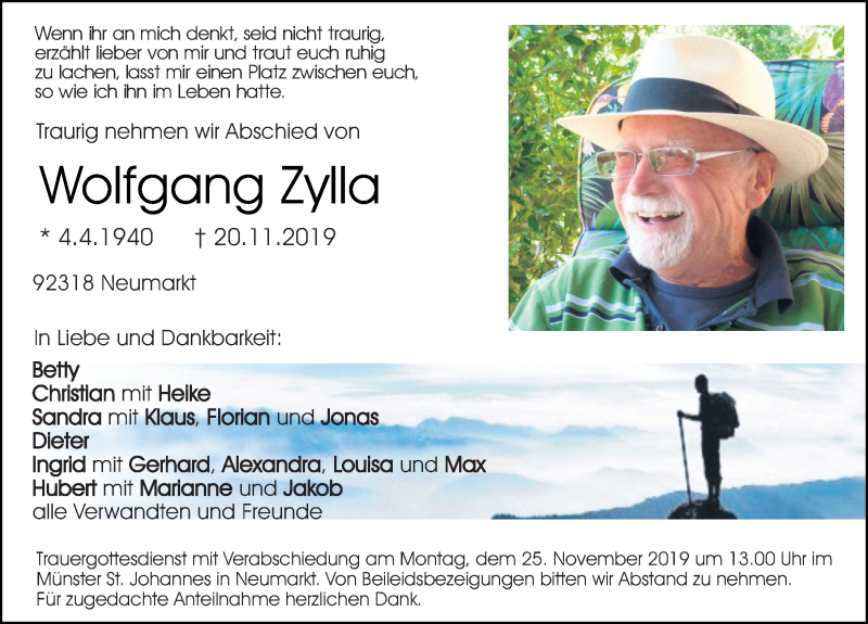  Traueranzeige für Wolfgang Zylla vom 22.11.2019 aus Neumarkter Tagblatt
