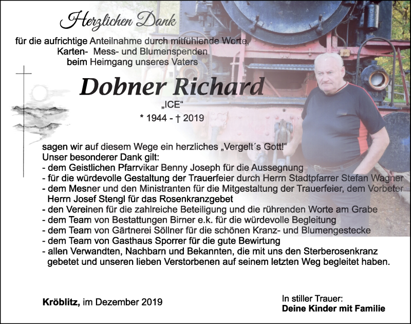  Traueranzeige für Dobner Richard vom 07.12.2019 aus Mittelbayerische Zeitung Schwandorf