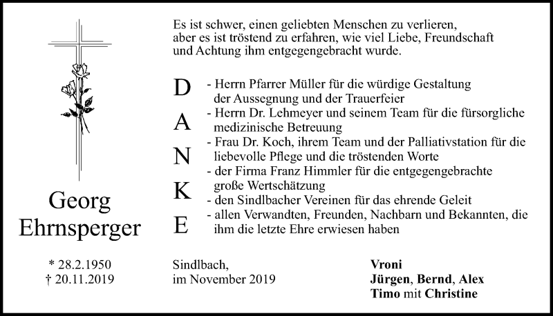  Traueranzeige für Georg Ehrnsperger vom 30.11.2019 aus Neumarkter Tagblatt
