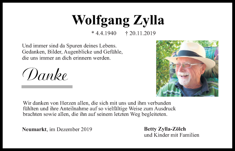  Traueranzeige für Wolfgang Zylla vom 14.12.2019 aus Neumarkter Tagblatt