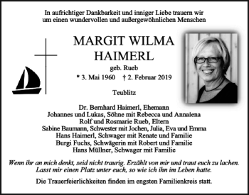 Traueranzeige von Margit Haimerl von Mittelbayerische Zeitung Regensburg