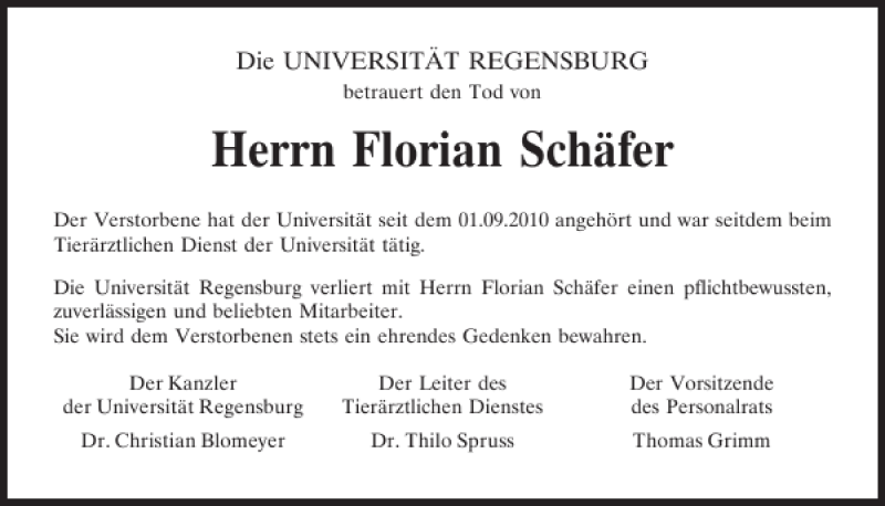  Traueranzeige für Florian Schäfer vom 13.04.2019 aus Mittelbayerische Zeitung Regensburg