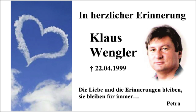  Traueranzeige für Klaus Wengler vom 20.04.2019 aus Bayerwald Echo