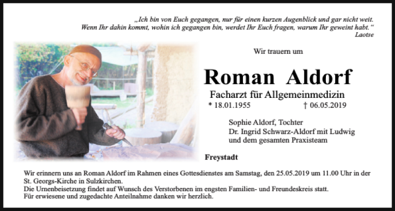 Traueranzeige für Roman Aldorf vom 18.05.2019 aus Neumarkter Tagblatt