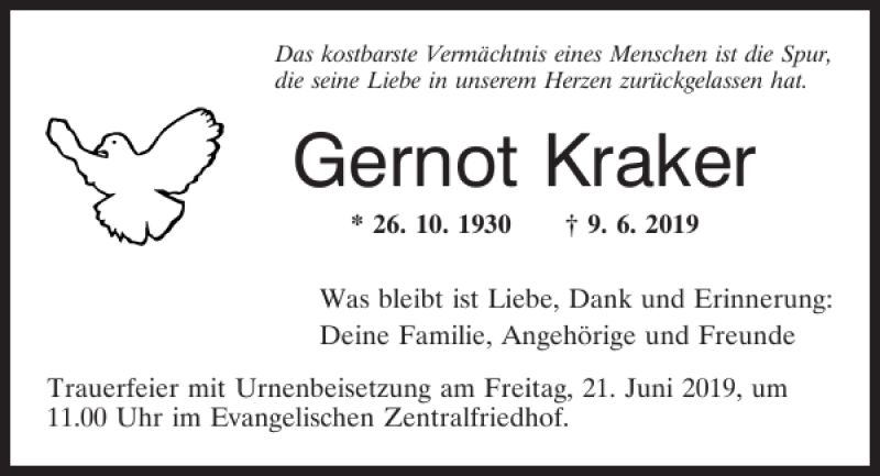  Traueranzeige für Gernot Kraker vom 15.06.2019 aus Mittelbayerische Zeitung Regensburg