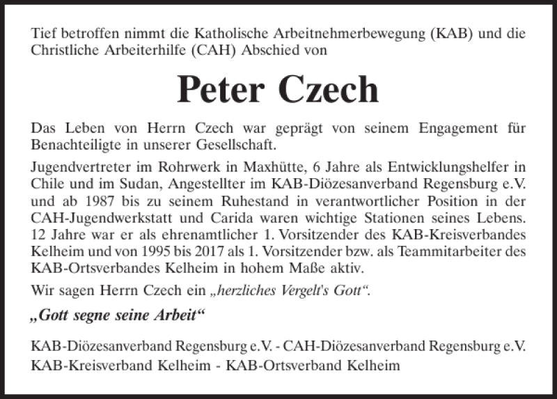  Traueranzeige für Peter Czech vom 08.06.2019 aus Mittelbayerische Zeitung Kelheim
