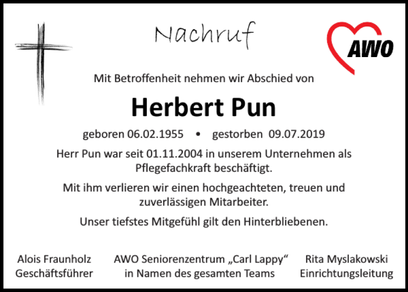  Traueranzeige für Herbert Pun vom 13.07.2019 aus Mittelbayerische Zeitung Regensburg