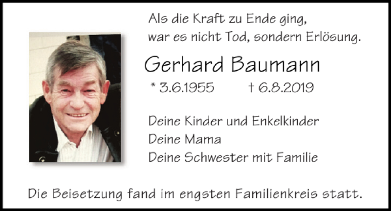  Traueranzeige für Gerhard Baumann vom 17.08.2019 aus Mittelbayerische Zeitung Regensburg