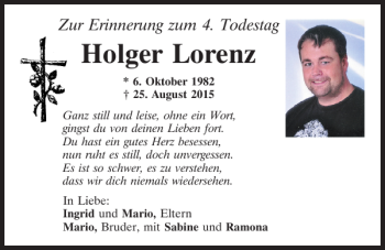 Traueranzeige von Holger Lorenz von Mittelbayerische Zeitung Schwandorf