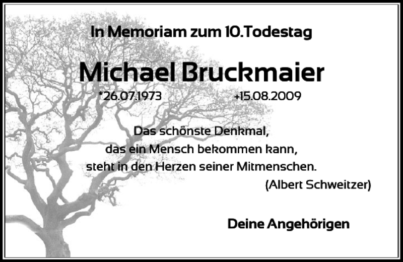  Traueranzeige für Michael Bruckmaier vom 14.08.2019 aus Mittelbayerische Zeitung Kelheim