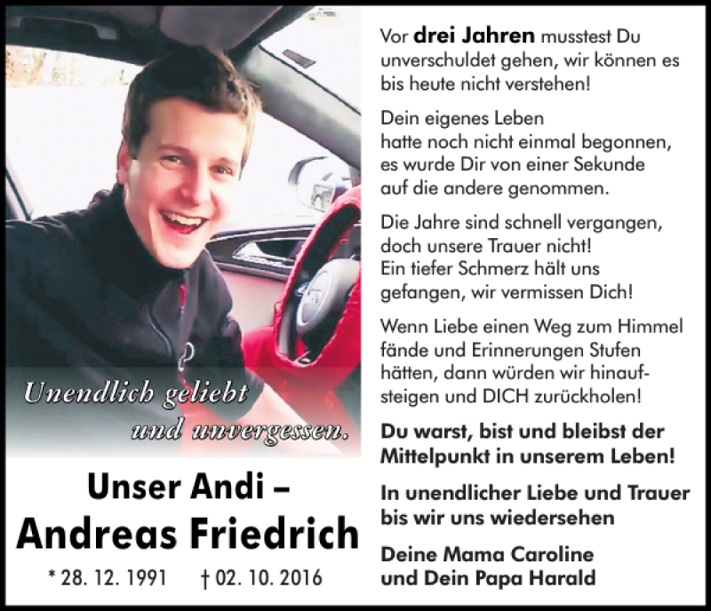  Traueranzeige für Andreas Friedrich vom 28.09.2019 aus Mittelbayerische Zeitung Regensburg