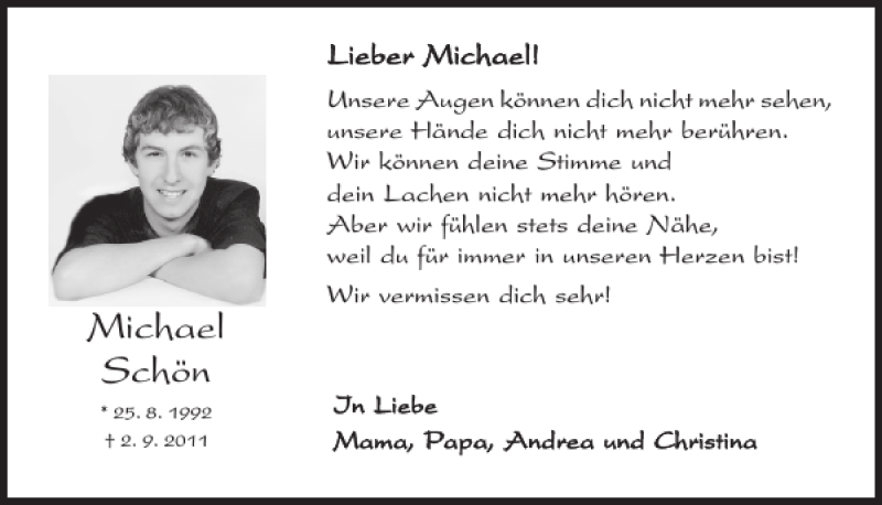  Traueranzeige für Michael Schön vom 02.09.2019 aus Neumarkter Tagblatt