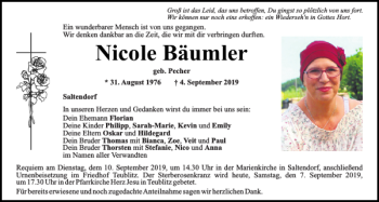 Traueranzeige von Nicole Bäumler von Mittelbayerische Zeitung Schwandorf