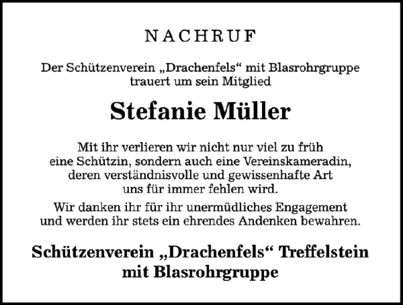  Traueranzeige für Stefanie Müller vom 21.09.2019 aus Bayerwald Echo