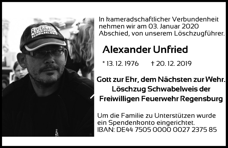  Traueranzeige für Alexander Unfried vom 02.01.2020 aus Mittelbayerische Zeitung Regensburg
