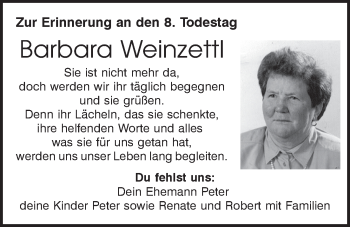 Traueranzeige von Barbara Weinzettl von Mittelbayerische Zeitung Regensburg