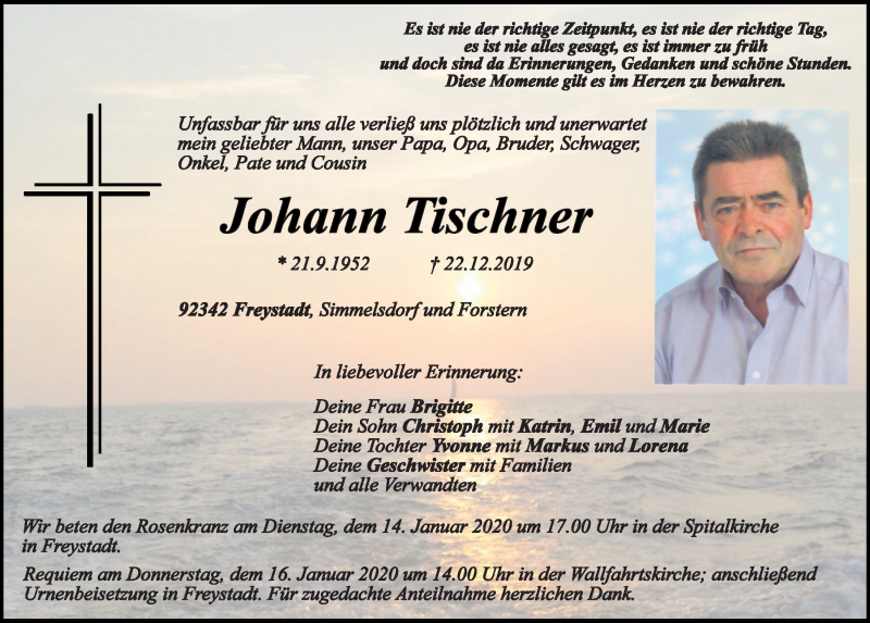  Traueranzeige für Johann Tischner vom 11.01.2020 aus Neumarkter Tagblatt