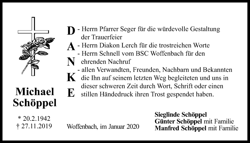  Traueranzeige für Michael Schöppel vom 03.01.2020 aus Neumarkter Tagblatt