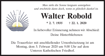 Traueranzeige von Walter Robold von Mittelbayerische Zeitung Regensburg