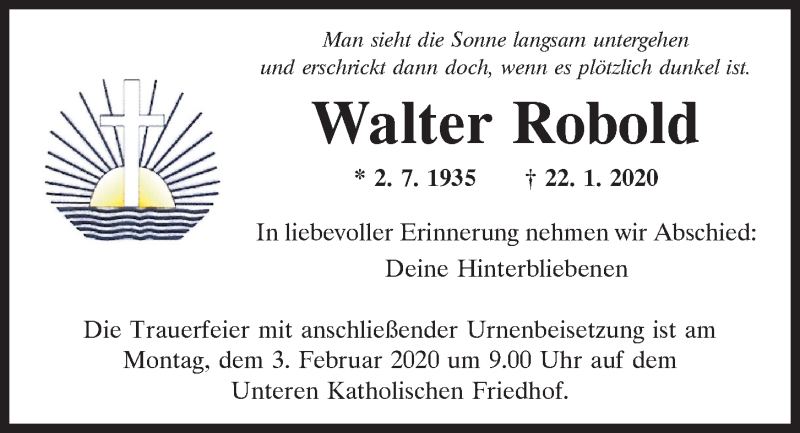  Traueranzeige für Walter Robold vom 01.02.2020 aus Mittelbayerische Zeitung Regensburg
