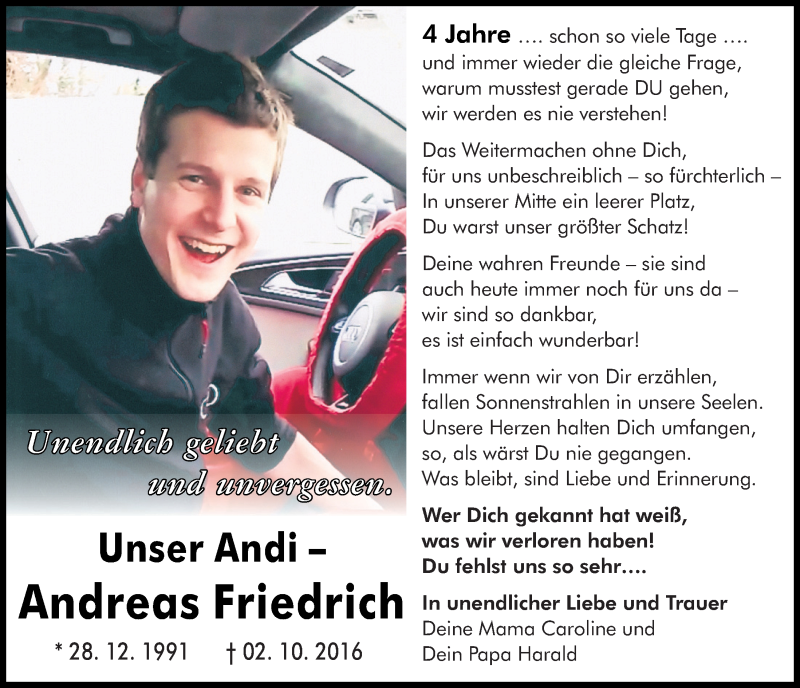  Traueranzeige für Andreas Friedrich vom 02.10.2020 aus Mittelbayerische Zeitung Regensburg