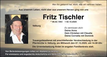 Traueranzeige von Fritz Tischler von Neumarkter Tagblatt