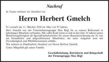Traueranzeige von Herbert Gmelch von Neumarkter Tagblatt