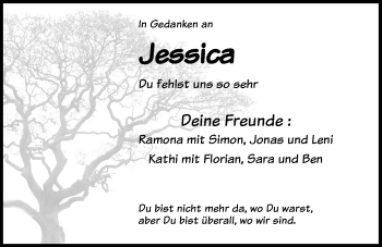 Traueranzeige von Jessica  von Mittelbayerische Zeitung Schwandorf