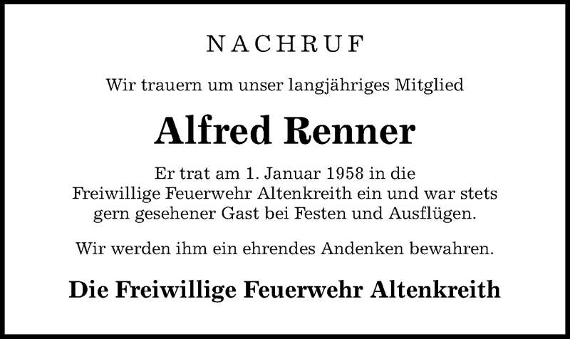  Traueranzeige für Alfred Renner vom 26.11.2020 aus Bayerwald Echo