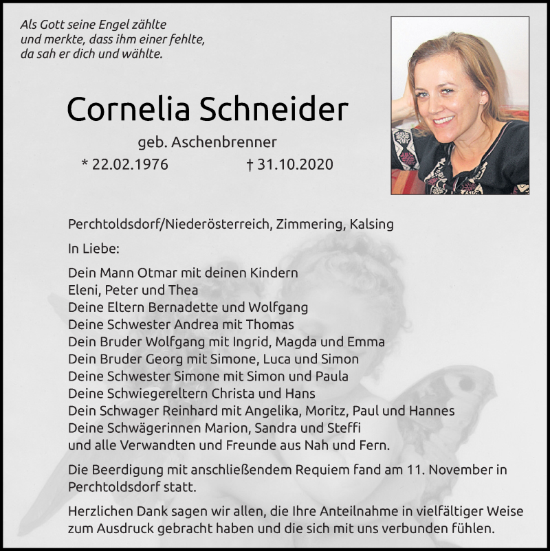  Traueranzeige für Cornelia Schneider vom 14.11.2020 aus Bayerwald Echo