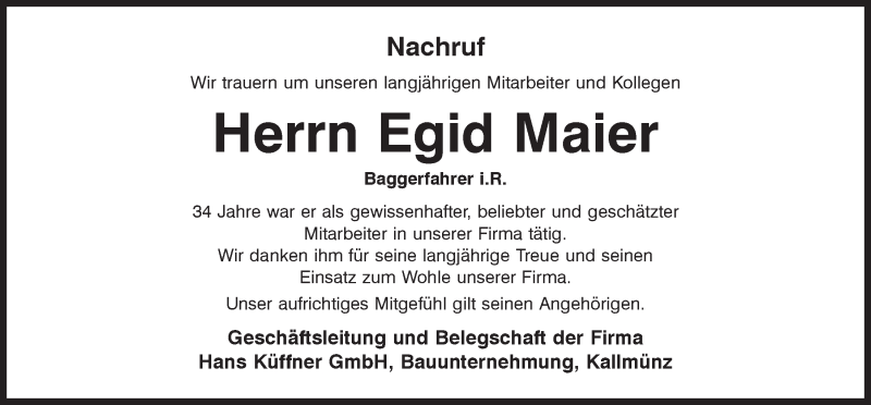  Traueranzeige für Egid Maier vom 26.11.2020 aus Mittelbayerische Zeitung Regensburg
