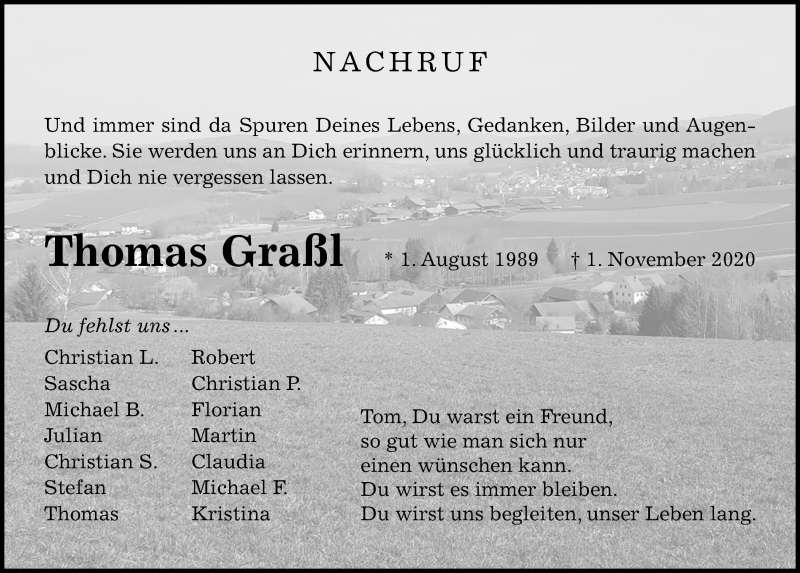  Traueranzeige für Thomas Graßl vom 14.11.2020 aus Bayerwald Echo