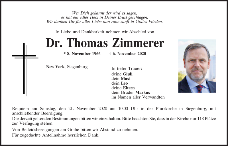  Traueranzeige für Thomas Zimmerer vom 20.11.2020 aus Mittelbayerische Zeitung Kelheim