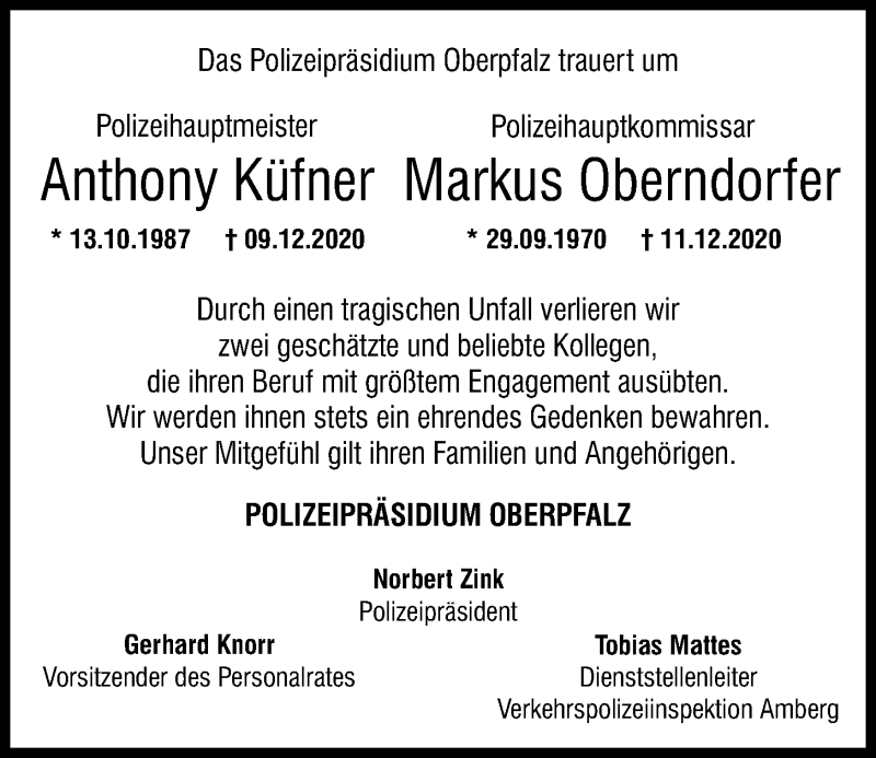  Traueranzeige für Anthony Küfner vom 16.12.2020 aus Mittelbayerische Zeitung Schwandorf