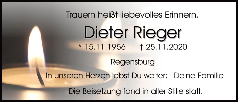  Traueranzeige für Dieter Rieger vom 05.12.2020 aus Mittelbayerische Zeitung Regensburg
