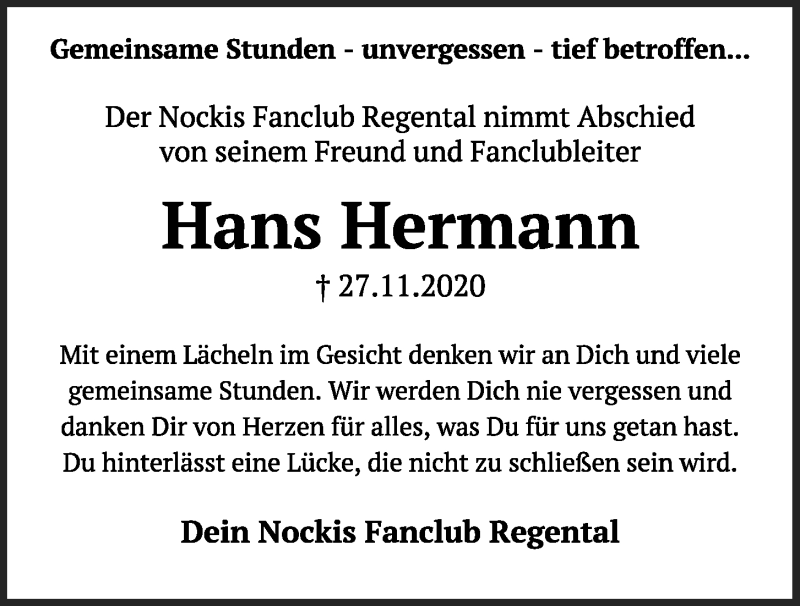  Traueranzeige für Hans Hermann vom 09.12.2020 aus Mittelbayerische Zeitung Regensburg