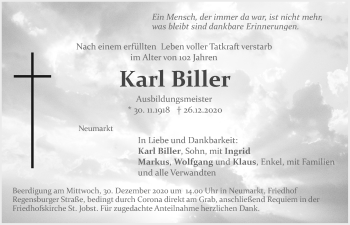 Traueranzeige von Karl Biller von Neumarkter Tagblatt