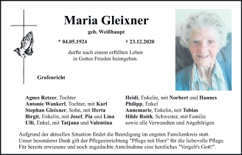 Traueranzeige von Maria Gleixner von Mittelbayerische Zeitung Schwandorf
