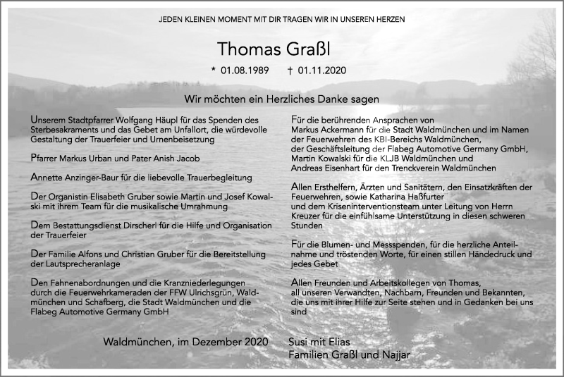  Traueranzeige für Thomas Graßl vom 19.12.2020 aus Bayerwald Echo