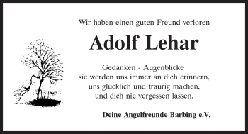 Traueranzeige von Adolf Lehar von Mittelbayerische Zeitung Regensburg