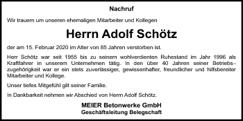 Traueranzeige von Adolf Schötz von Neumarkter Tagblatt