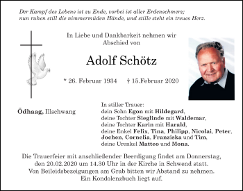 Traueranzeige von Adolf Schötz von Neumarkter Tagblatt