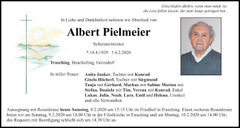 Traueranzeige von Albert Pielmeier von Bayerwald Echo