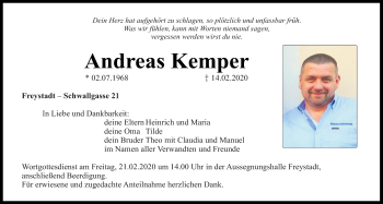Traueranzeige von Andreas Kemper von Neumarkter Tagblatt