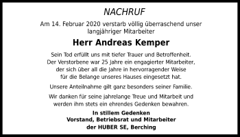 Traueranzeige von Andreas Kemper von Neumarkter Tagblatt