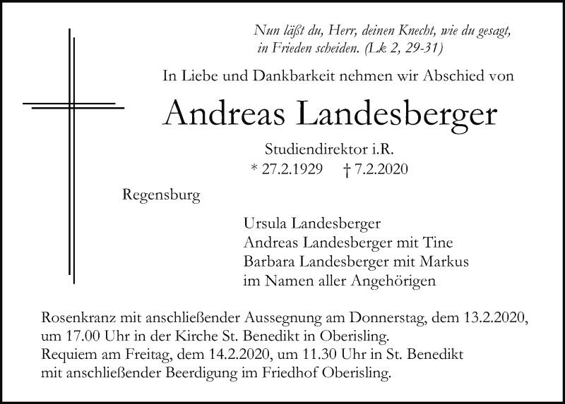  Traueranzeige für Andreas Landesberger vom 12.02.2020 aus Mittelbayerische Zeitung Regensburg