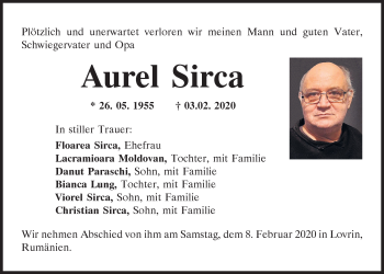 Traueranzeige von Aurel Sirca von Mittelbayerische Zeitung Regensburg