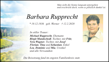 Traueranzeige von Barbara Rupprecht von Neumarkter Tagblatt