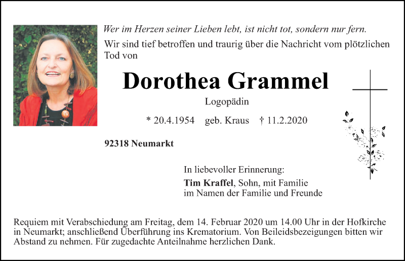  Traueranzeige für Dorothea Grammel vom 13.02.2020 aus Neumarkter Tagblatt