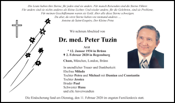 Traueranzeige von Peter Tuzin von Bayerwald Echo
